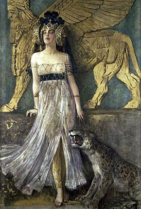 Szemiramisz, Babilon királynője, 1905, Tortonai Cesare Saccaggi szimbolista műve.